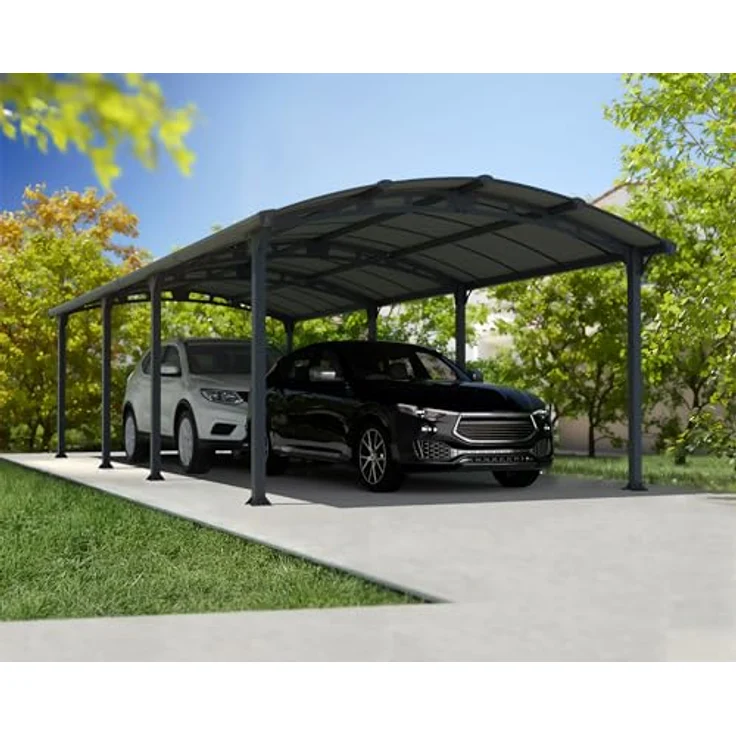 Palram Arcadia 8500 Carport Aluminium & Verzinkter Stahl, Überdachung 5x3,5 m, anthrazit, inkl. Regenrinne, wartungsfrei, 10 Jahre Garantie – Bild 2
