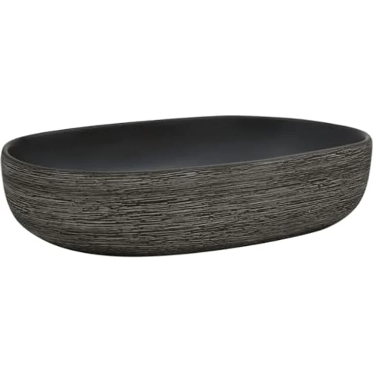 vidaXL Aufsatzwaschbecken, Oval Waschbecken mit Muster, Handgefertigt Waschtisch Waschschale für Badezimmer, Handwaschbecken Spülbecken, 59x40x14 cm Keramik in Grau Schwarz – Bild 1