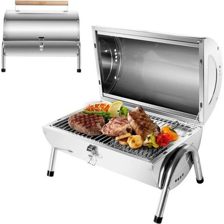 SunJas Holzkohlegrill CA-S22A, Edelstahl Campinggrill Klappgrill 2.3kg, verchromt, tragbar
