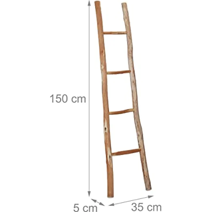 Relaxdays Dekoleiter, 150 cm hohe Holzleiter aus Kastanienholz, 4 Sprossen, handgefertigt, belastbar bis 70 kg, für Garten und Haushalt – Bild 4