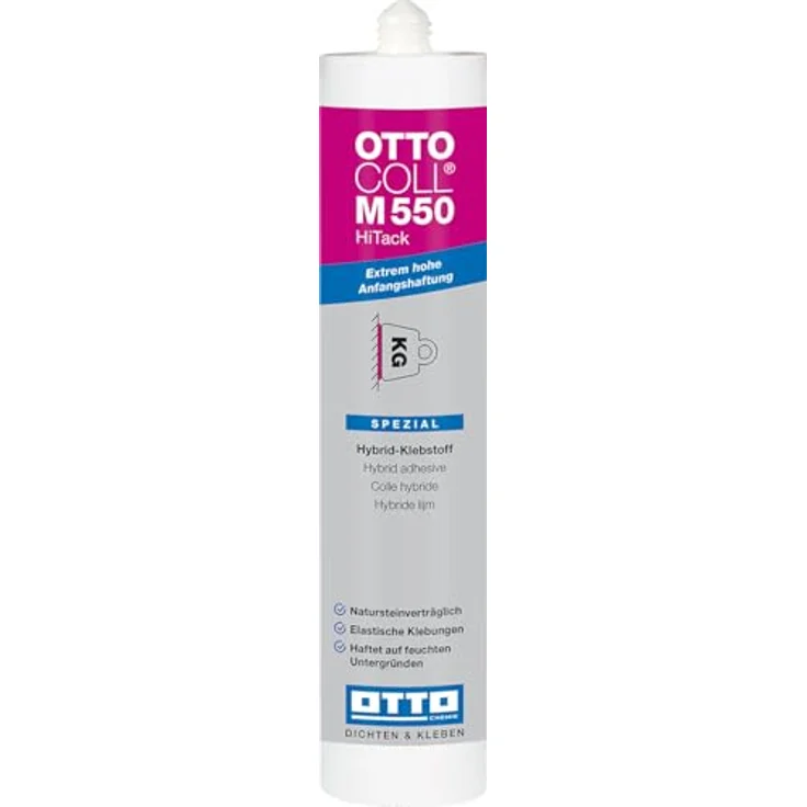 OTTOCOLL M 550 HiTack Hybrid-Klebstoff, 310ml, weiß - Extrem hohe Anfangshaftung, für Holz, Metall, Kunststoff & Naturstein, Innen- und Außenanwendung – Bild 1