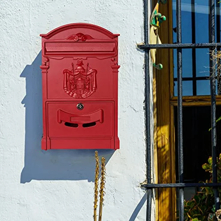 ARREGUI Residencia D-2151/R Briefkasten aus Aluminium im klassischen Stil, Größe M (DIN A4), Eleganter und Dekorativer Wandbriefkasten für Draußen mit Namensschild, Einfache Montage, rot – Bild 4