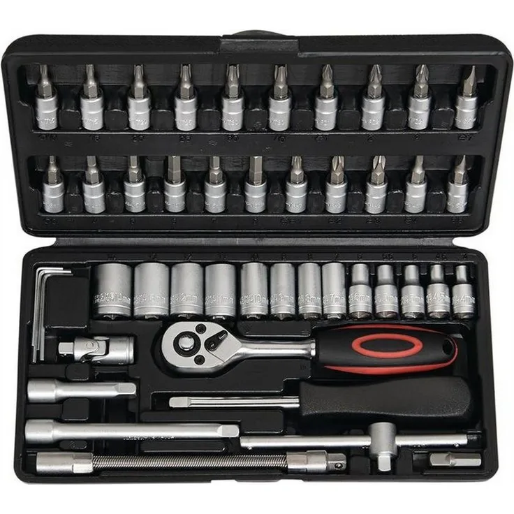 NOW Steckschlüsselsatz 45tlg. 1/4″ SW 4-14 mm, matt verchromt, mit 72 Zähnen und Umschaltknarre