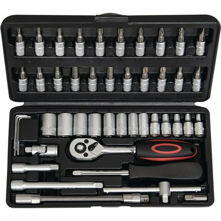NOW Steckschlüsselsatz 45tlg. 1/4″ SW 4-14 mm, matt verchromt, mit 72 Zähnen und Umschaltknarre