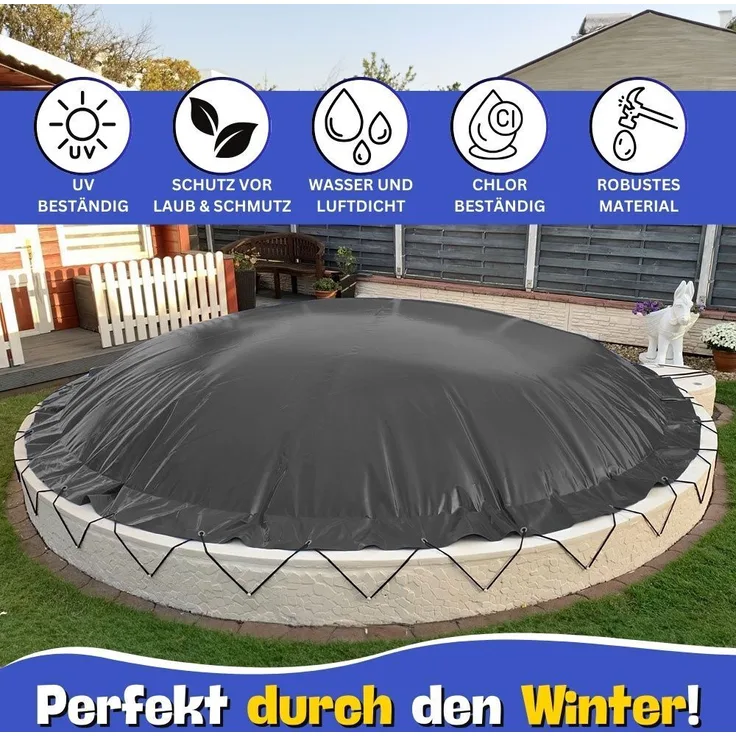 SAXONICA Aufblasbare Poolabdeckung Rundpool Ø 500 cm anthrazit (RAL7016) - PREMIUM Schwimmbadabdeckung, reißfest, wasserfest, UV-beständig