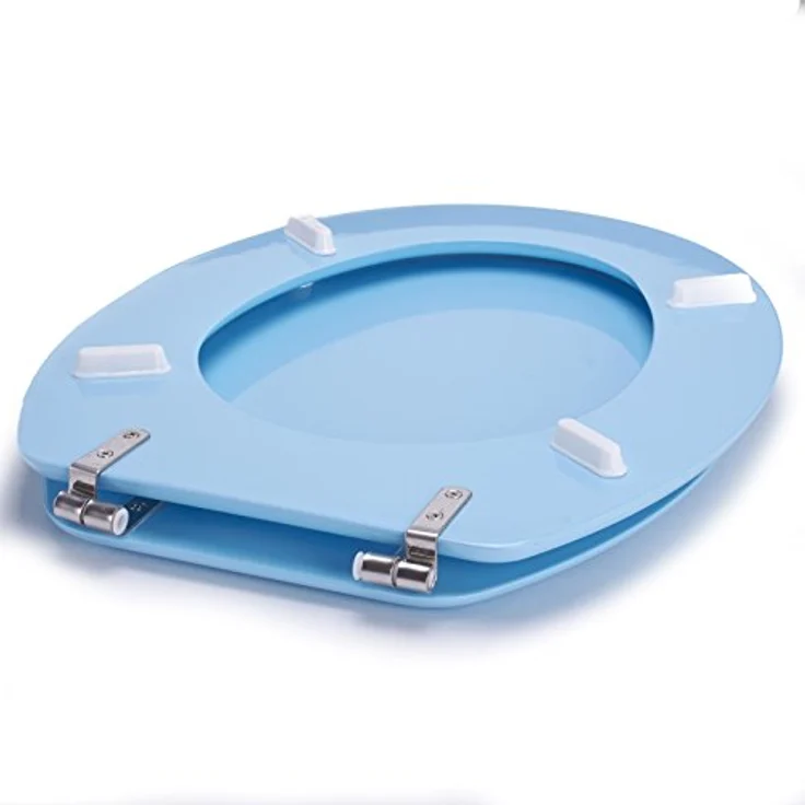 MSV WC-Sitz Cleo, MDF mit rostfreien Scharnieren, hellblau, 45 cm x 37 cm x 5,6 cm – Bild 7