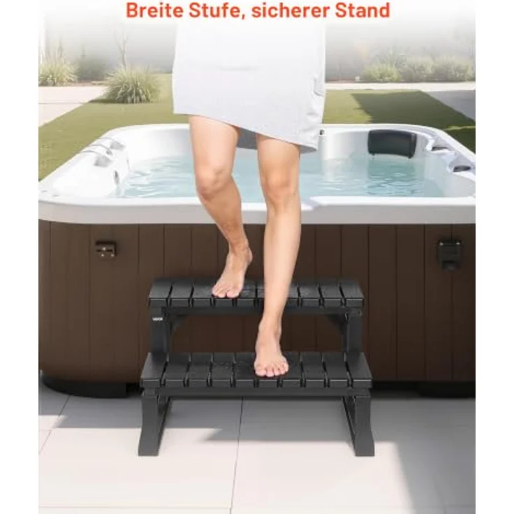 VEVOR 2-stufige Pooltreppe, PP-Leiter für oberirdische Pools, 599,44 mm breit, schwarze Außentreppe mit 145,15 kg Tragkraft und rutschfester Lauffläche – Bild 3