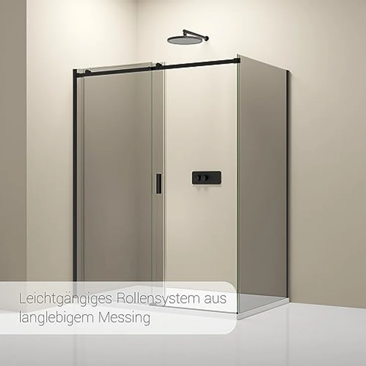 Bernstein Eckdusche NT806 FLEX, Schiebetür mit 8mm ESG-Sicherheitsglas, Graues Glas, Schwarz Matt, 90cm Seitenwand, Türanschlag wahlweise links oder rechts – Bild 3