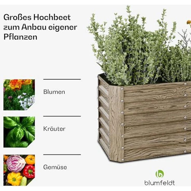 Blumfeldt High Grow Straight Hochbeet, 432 L Metall In Holzoptik, Verzinkter Stahl, Ideale Bodenstruktur & Ergonomisches Design – Bild 4