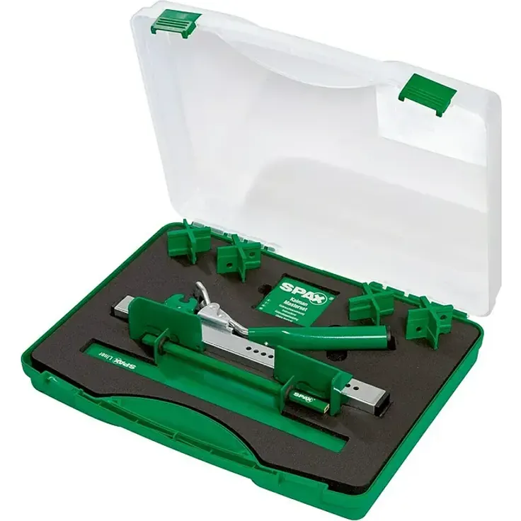 Spax Extras Brettrichter Kaiman Pro, Set zur Terrassenbauunterstützung mit Einschraubschablone und 4 Fugenlehren (4-7 mm)