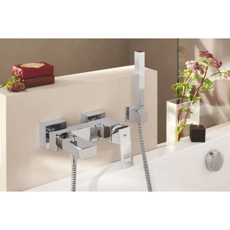 GROHE Eurocube 1-Loch-Einhand-Wannenbatterie Wandmontage, Chrom, mit GROHE SilkMove Keramikkartusche und Mengenbegrenzung – Bild 3