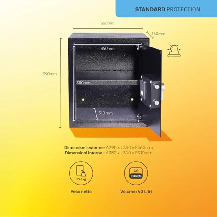Yale YEC/390/DB2, Elektronischer Tresor mit Alarm, Groß, Standardsicherheit, schwarz – Bild 5
