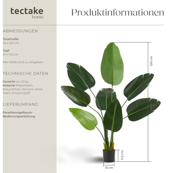 tectake Künstliche Paradiesvogelbaum Tropic, Höhe 120,00 cm, naturgetreue Optik, pflegeleicht – Bild 7