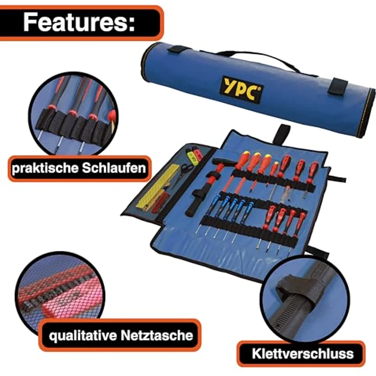 YPC VarioRoll XXL – 62x44cm, 60 Halteschlaufen, wasserfestes Oxford Polyester, Werkzeugtasche rollbar, schwarz – Bild 4