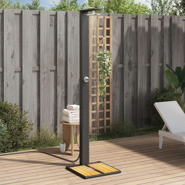 vidaXL Gartendusche aus Poly Rattan, freistehend, schwarz – Bild 1