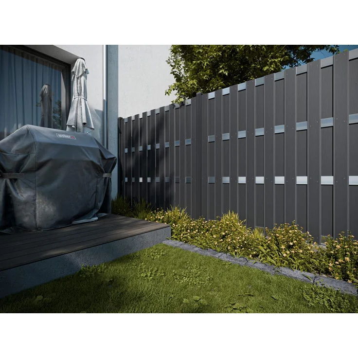 Outgarden WPC-Sichtschutzzaun DIY-Bausatz, anthrazit, stabil und individuell anpassbar in Höhe und Breite