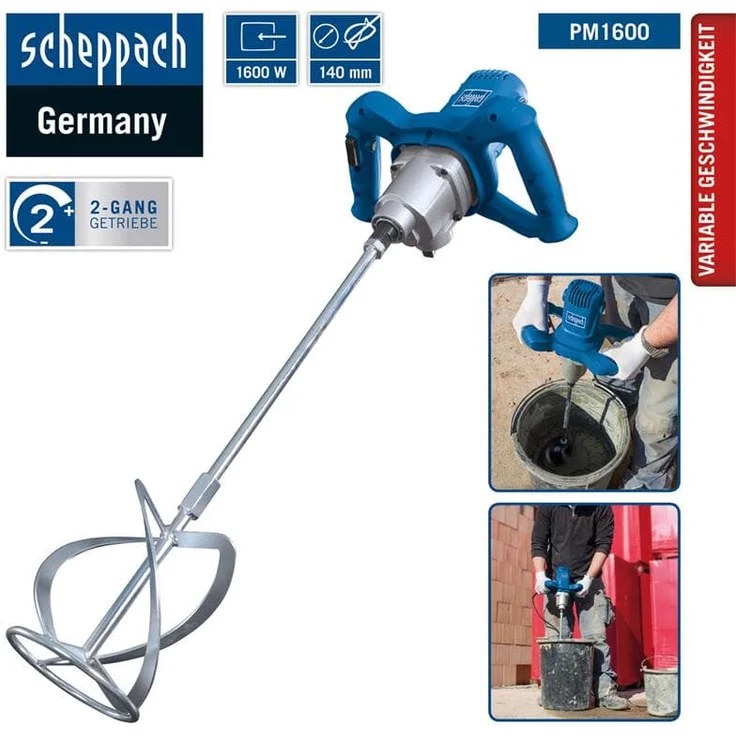 Scheppach Rührwerk PM1600 (Handrührwerk, 1600 Watt, Stablänge: 550mm, Rührkorb-Ø: 140mm, Drehzahlregulierung, 2-Gang-Getriebe, ergonomisch, Rühreraufnahme: M14) – Bild 2