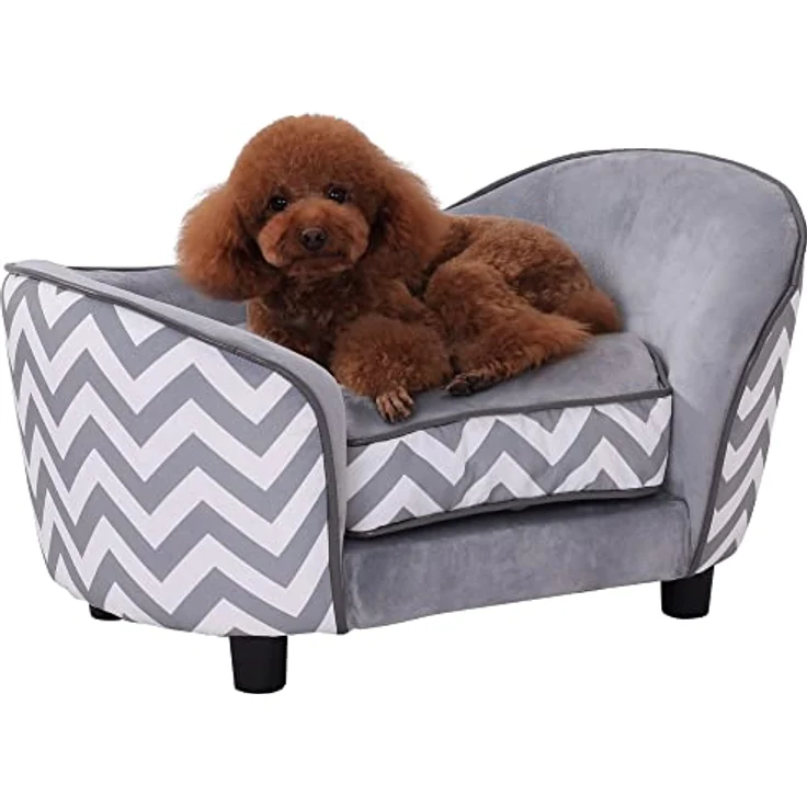 Pawhut Haustiersofa Hundecouch Hundesofa Hundebett Hundematte Katze Kissen gepolstert Holz Schaumstoff Grau 68,5 x 40,5 x 40,5 cm – Bild 1
