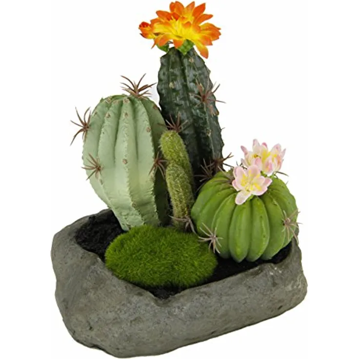 Flair Flower Künstliche Kakteen im Stein, 19 x 15 x 14 cm