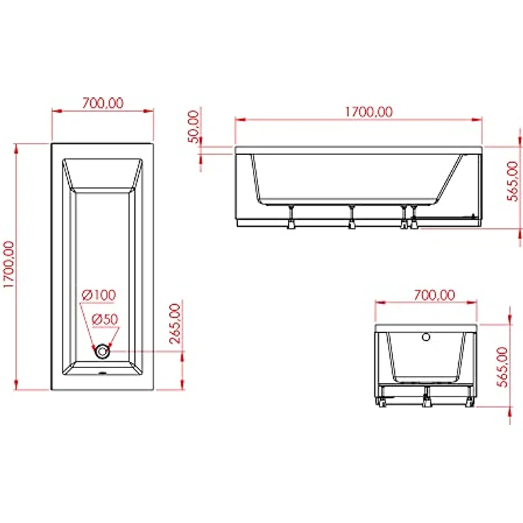 Aloni Acryl-Badewanne Weiß (TxBxH) 170 x 70 x 60 cm – Bild 3