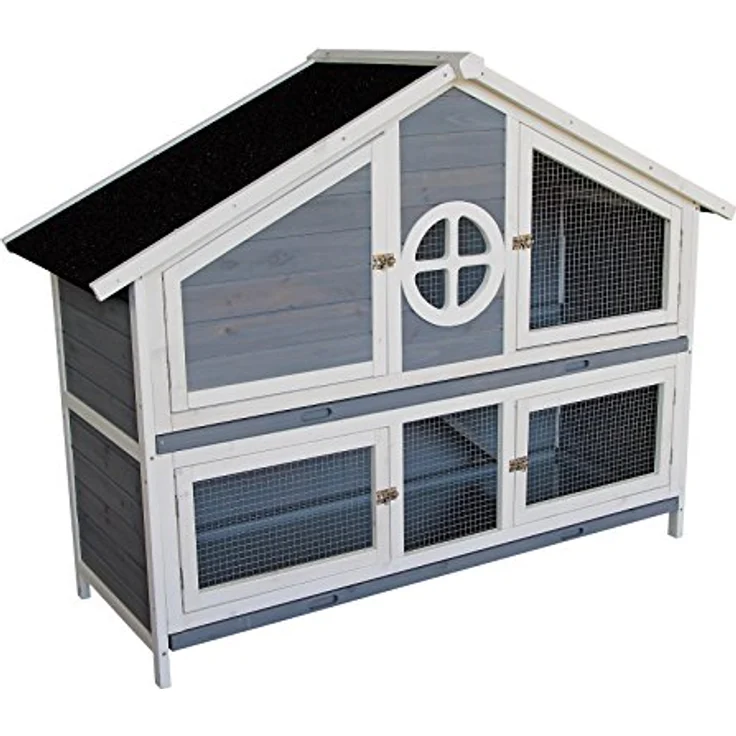 Wiltec Kaninchenstall graublau weiß 1160 x 450 x 1080 mm, Hasenvilla mit 4 Türen, witterungsbeständig und leicht zu reinigen – Bild 1