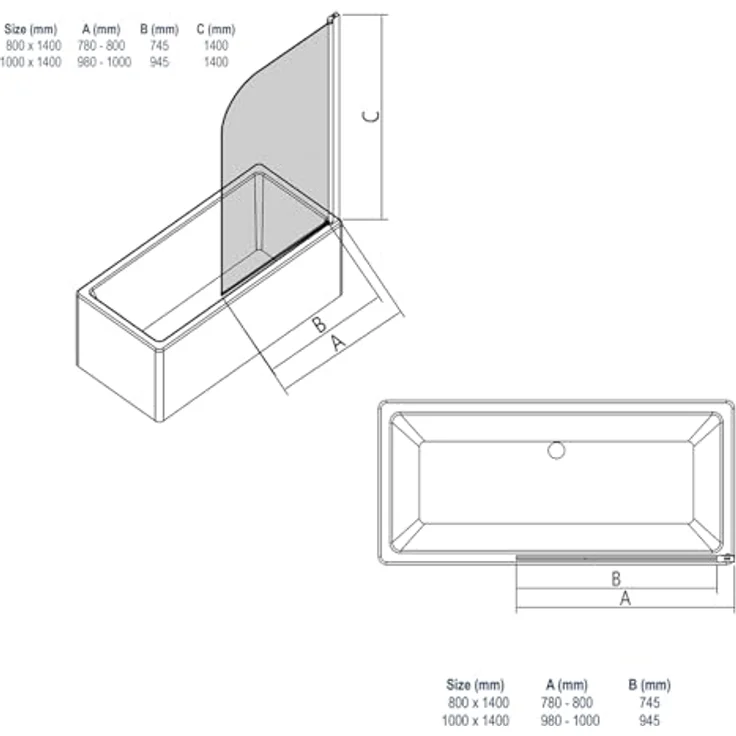 NEXTREND Schwenkbarer Badewannenaufsatz NT201, Duschabtrennung aus 6 mm Nano Echtglas, Größe: 80x140cm, Profilfarbe: Schwarz matt – Bild 7