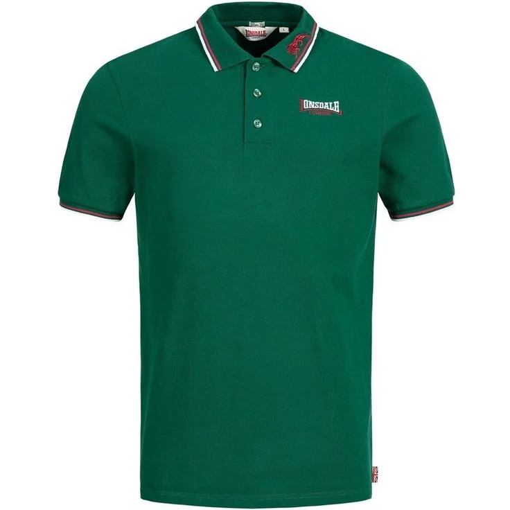 Lonsdale Poloshirt Lion, Arbeitsshirt mit farblich abgesetzten Stickereien und gestreiften Bündchen, schwarz – Bild 1