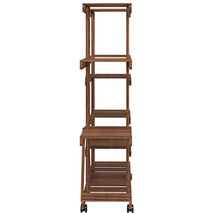 vidaXL Blumenständer, Pflanzständer mit Rollen 110x25x115 cm Massivholz Tanne, karbonisiertes Braun – Bild 6