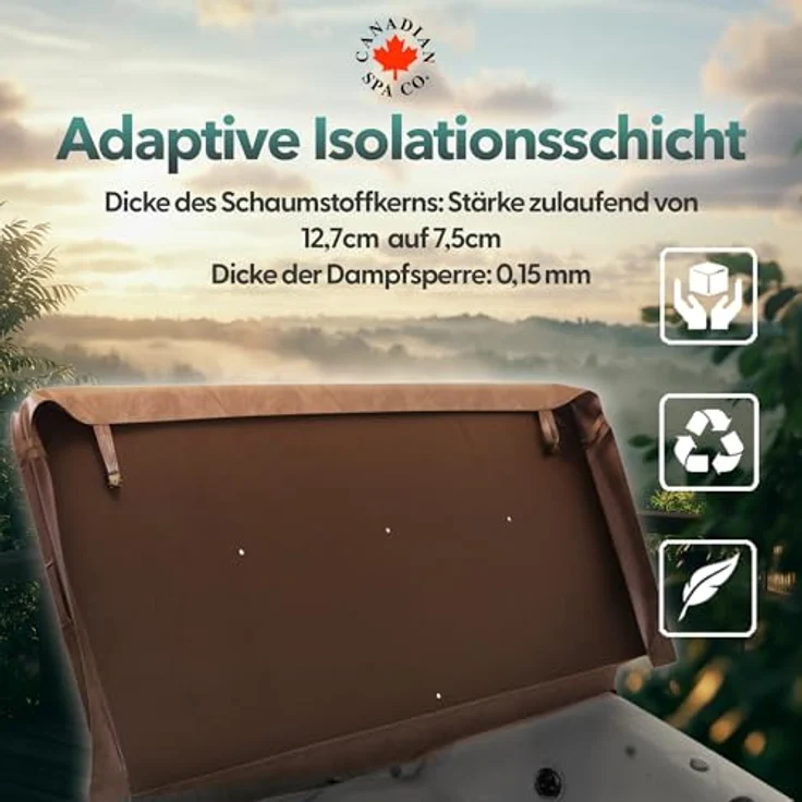 Canadian Spa Company Whirlpool Abdeckplane, quadratisch, 228x228 cm, braun, mit effektiver Wärmedämmung und robustem Material, inkl. Sicherheitsgurte und stabilen Griffen – Bild 3
