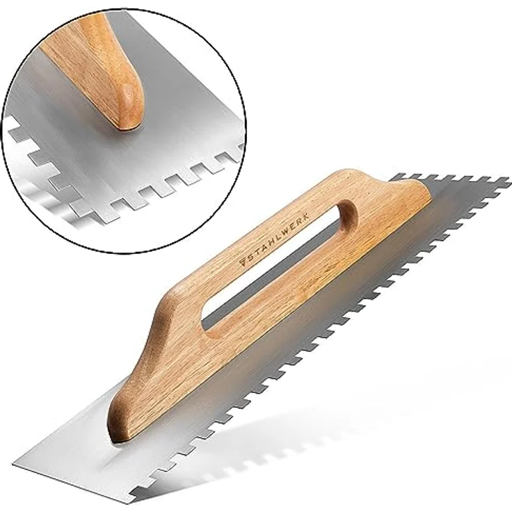 STAHLWERK Zweihand-Glättekelle 140 x 500 mm, Rechteckverzahnt aus Carbon-Stahl, Ergonomischer Holzgriff – Bild 9