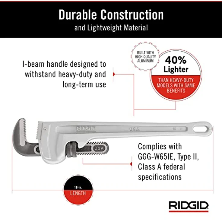 RIDGID 31100 Modell 818 gerade Aluminium-Rohrzange, 18'' Sanitär-Schraubenschlüssel – Bild 4