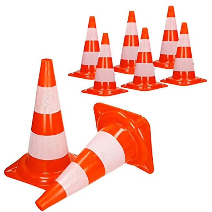 ECD Germany 8 Stück Verkehrskegel Pylone 47 cm, Orange-Weiß, mit 2 reflektierenden Streifen, stapelbar & flexibel – Bild 1