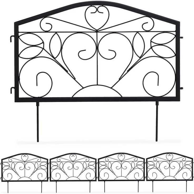 relaxdays Beetbegrenzung Beetzaun 4-teilig antik, Schwarzer Dekozaun aus Eisen, Niedrige Höhe zur klaren Abgrenzung im Garten – Bild 1
