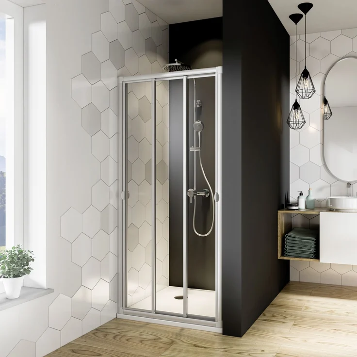 Breuer Fara 4 Schiebetür Nische/Seitenwand 80 x 185 cm Kunststoffglas, Alu silber matt, 4 mm Kunststoffglas, Anschlag frei wählbar