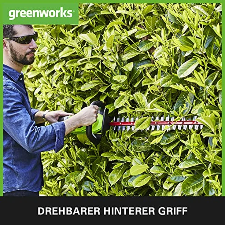 Greenworks Akku-Heckenschere G40HT (Li-Ion 40 V 61 cm Schnittlänge 27 mm Zahnabstand 3000 Schnitte-min verstellbarere Zusatzhandgriff ohne Akku und Ladegerät) – Bild 5