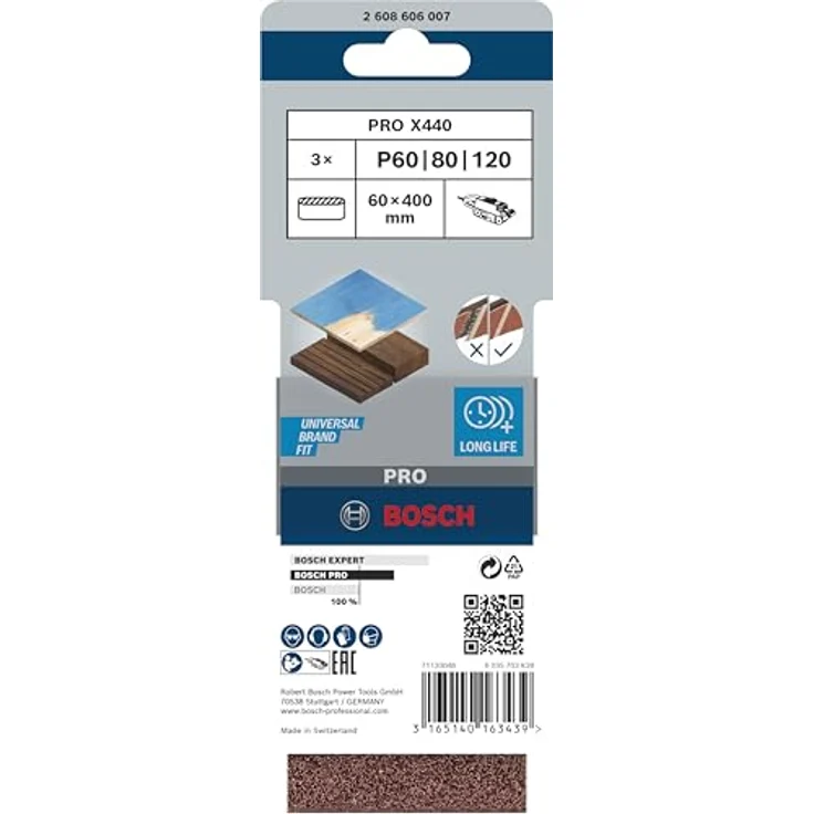 Bosch Professional 3tlg. Schleifband-Set für Bandschleifer Holz und Farbe Best for Wood and Paint (Körnung 60-80-100, X440) – Bild 2