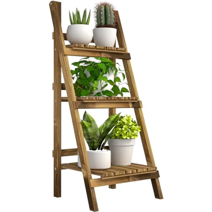 Outsunny 3-Etagen Pflanzenständer, klappbarer Blumenständer aus verrotungsbeständigem Tannenholz, 93 cm hoch, dunkelbraun, für Innen und Außen