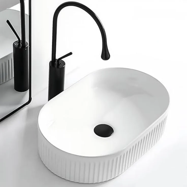 Rea Aufsatzwaschbecken Vanda, Keramik Waschtisch Handwaschbecken, 310 x 490 x 130 mm, Weiß, ohne Hahnloch und Überlaufloch – Bild 4