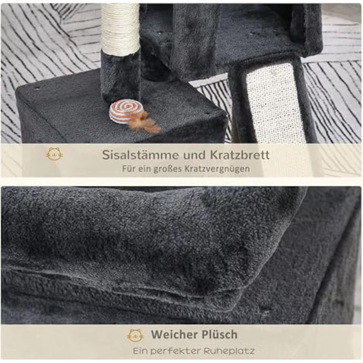 PawHut Kratzbaum 83 cm Kleiner Katzenkratzbaum mit Sisalsäulen, Katzenkratzbaum, Katzen Kletterbaum, Katzenbaum, Katzenmöbel Spielbaum für kleine Katzen, Dunkelgrau – Bild 5