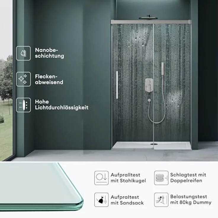 Mai & Mai Dusch-Schiebetür Nischentür Dusche Duschtür H:195cm ESG Nano, 100x195 cm in Klarglas – Bild 3