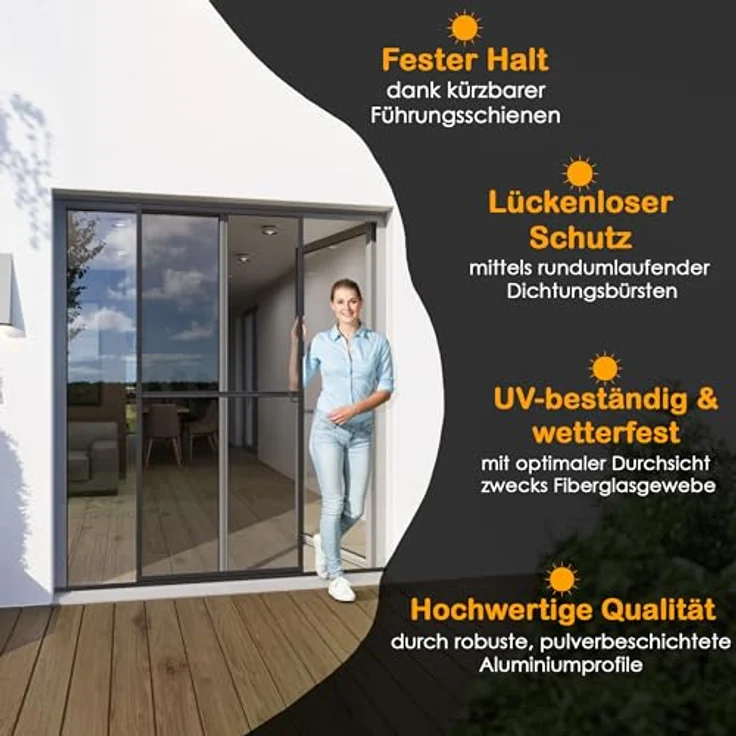 Yoursol Alu Insektenschutz Schiebetür 120 x 240 cm, weiß oder grau, für Balkon und Terrassen, UV-beständiges Fiberglasgewebe – Bild 3
