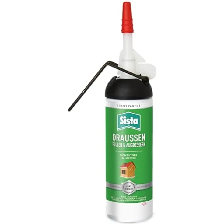 Sista DRAUSSEN Füllen & Ausbessern, transparenter Polymer Dichtstoff für den Außenbereich, wetterfest und überstreichbar, 1x100ml Spender