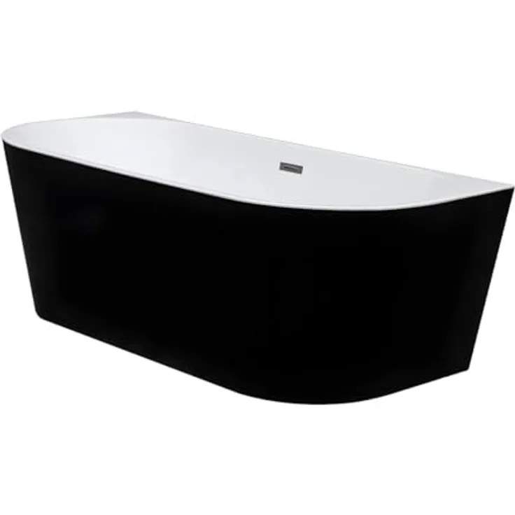 Vente-unique Halb freistehende Badewanne 245L Acryl Schwarz glänzend Divina