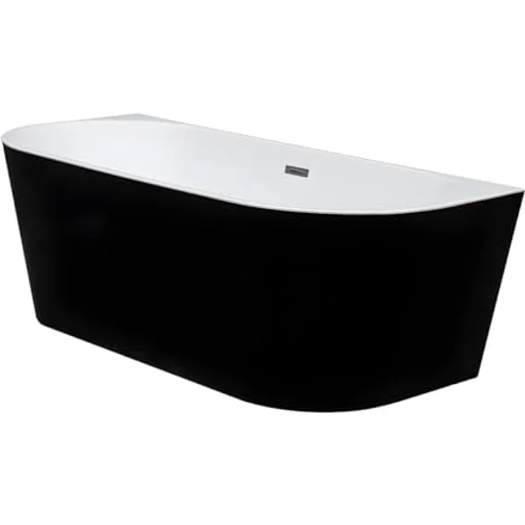 Vente-unique Halb freistehende Badewanne 245L Acryl Schwarz glänzend Divina – Bild 1