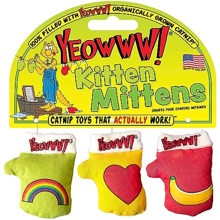 YEOWWW 3 Kätzchen-Fäustlinge, Katzenminze-Spielzeug für Katzen, 3 Stück, Bio-Katzenminze, mehrfarbiges Katzenspielzeug