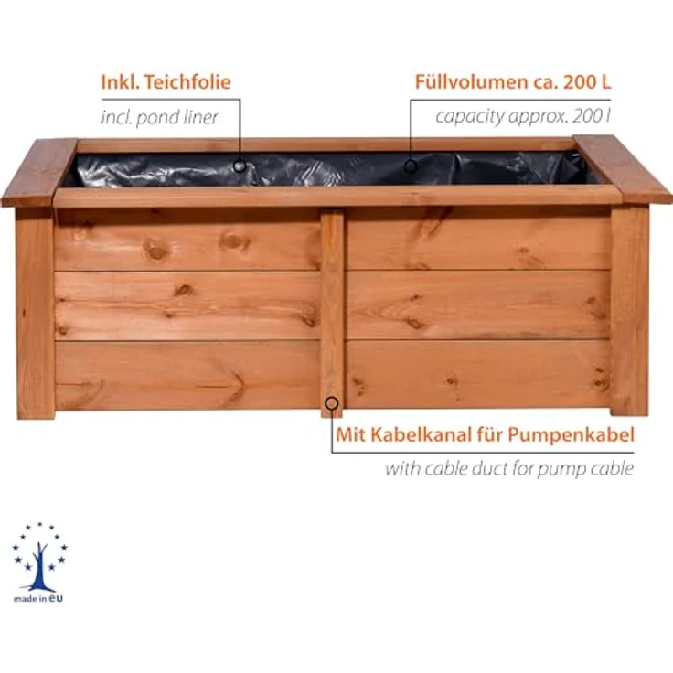 dobar Hochteich "Kubus", rechteckiger Hochteich aus Kiefer mit Teichfolie und 200 l Fassungsvermögen – Bild 4