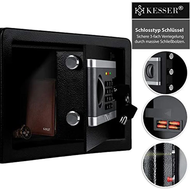 KESSER Elektr. Tresor | Inkl. Batteriebox | Elektronischer Safe | 3x Doppelbolzenverriegelung | Boden Wandtresor | Möbeltresor | Innenbeleuchtung | Panzerschran Zahlenschloss S – Bild 2