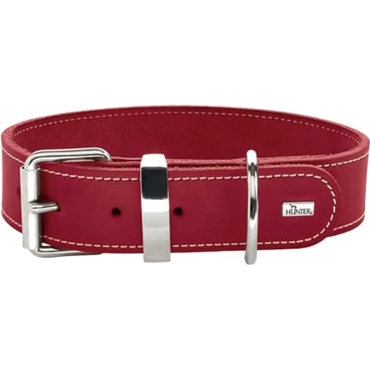 HUNTER Hundehalsband Aalborg Special (rot, XL) - Schlichtes Hundehalsband aus Softvollrindleder – Bild 1