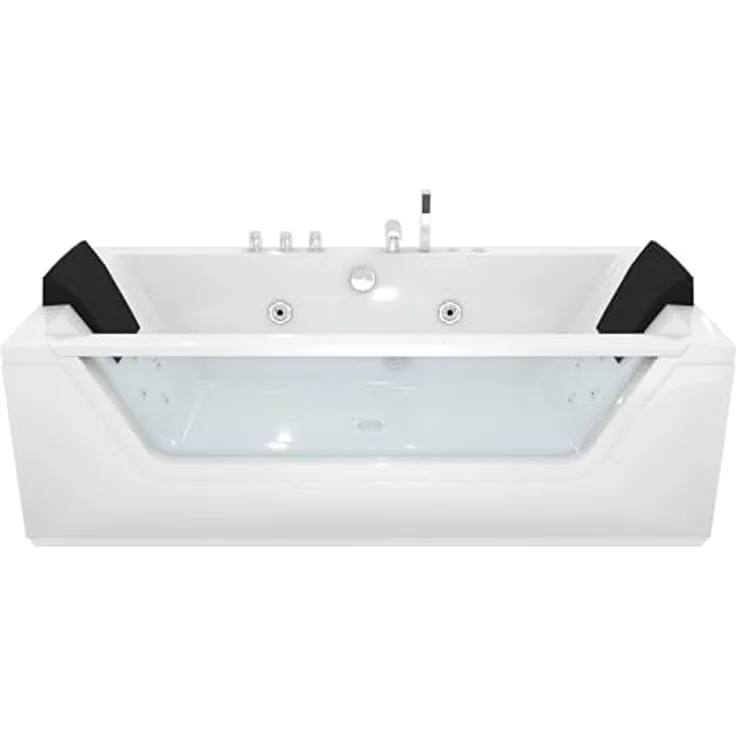 AcquaVapore Whirlpool Pool Badewanne W83-B, 180x90 cm, 2-Personen, 1100W Wassermassage, 100% Acryl, inkl. Armaturen und Frontschürzen