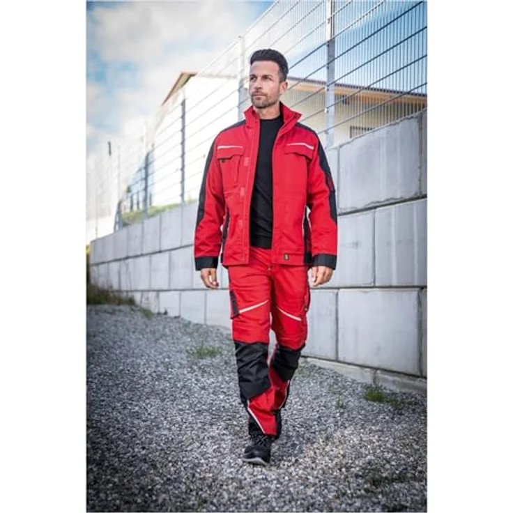 Leibwächter Flex-Line Arbeitsjacke Herren, robuste Bundjacke, atmungsaktive Allwetterjacke, rot/schwarz, Größe 5XL – Bild 3